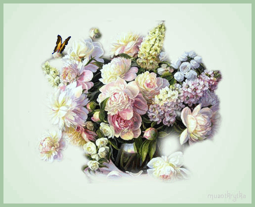 музыкальная открытка 8 марта, анимационная открытка с кодом, красивый букет, бабочки, блёстки