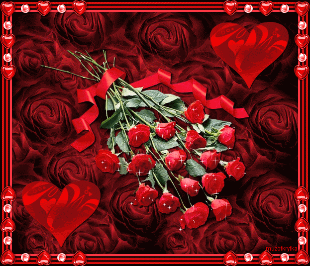 анимационная открытка 8 марта, красные розы сердечки
