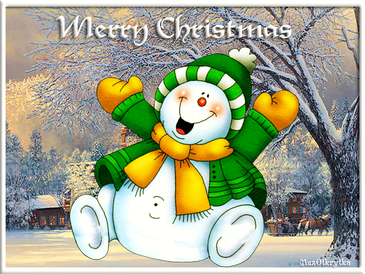 christmas day, музыкальная открытка с новым годом, the christmas tree, красивая анимационная новогодняя открытка, веселый снеговик
