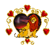 Анимационная картинка лев и львенок в сердечках с кодом