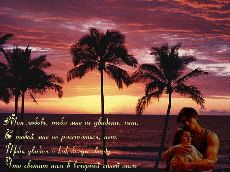 Музыкальная открытка, моя любовь, открытка для тебя, природа, ночь, пальмы, закат, море, пара