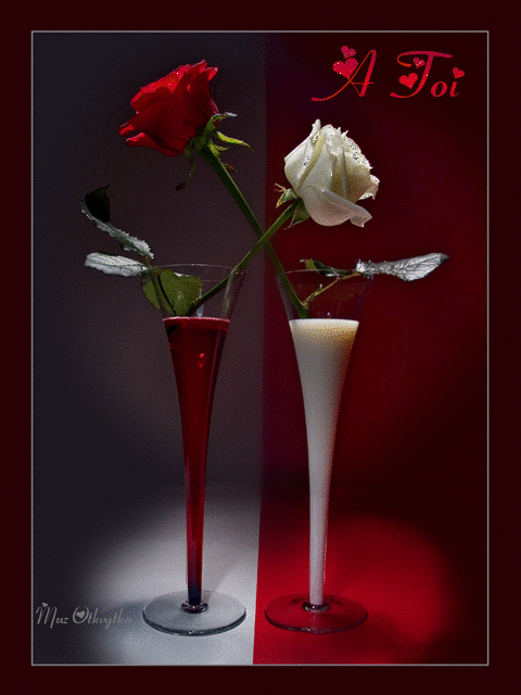 Музыкальная открытка с кодом,Joe Dassin, A Toi, анимационная открытка фужеры, розы