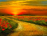 музыкальная открытка Вам и не снилось,анимация дорога закат поля с цветами