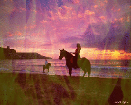 ,музыкальная открытка,Река - мелодия из к-ф Табор уходит в небо, анимационная открытка тебе, девушка, лошадь, закат на море